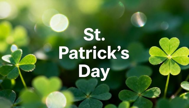 Celebrating st. Patrick's day with backlit clover close-up, four-leaf highlight and sparkling bokeh