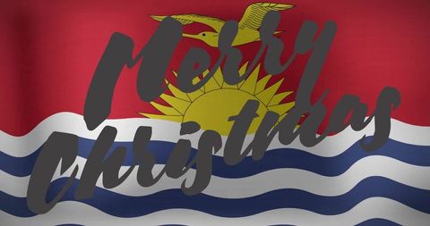 Festive merry christmas greeting over kiribati flag
