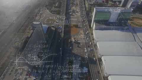 Innovative Urban Solutions with Mathematics overlaying Cityscape