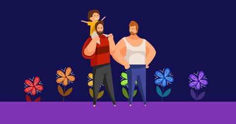 Happy LGBT Family with Child and Flowers Celebration Scene