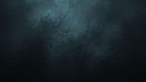 Dramatic dark storm clouds with teal luminescent mist