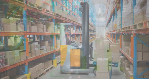 Modern Warehouse with Digital Data Overlay Illustrating Global Connections