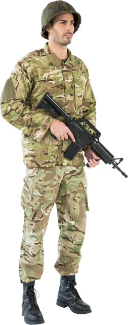 Full Length Transparent Image of Soldier Holding Rifle in Camouflage Uniform - Download Free Stock Videos Pikwizard.com