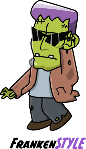 Quirky frankenstein character in cool outfit on transparent background