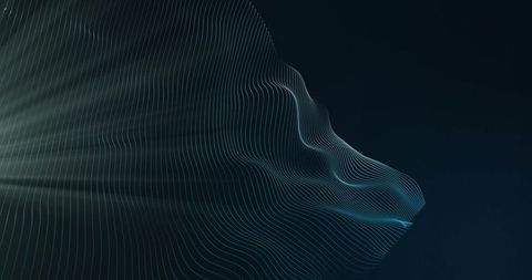 Flowing Abstract Wireframe Mesh Undulating Across Navy Gradient Backdrop with Radial Light