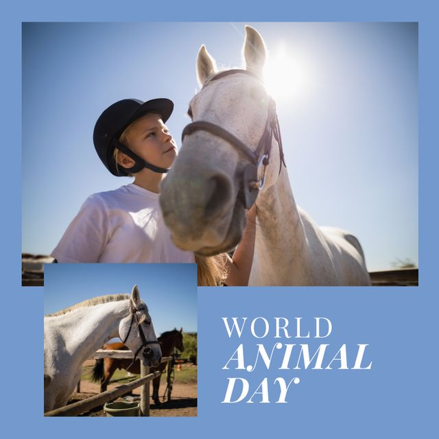 Young Boy Bonding with Horse on World Animal Day - Download Free Stock Templates Pikwizard.com