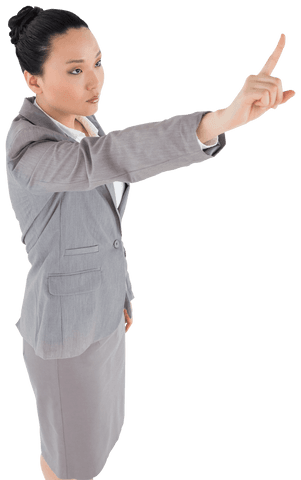 Asian businesswoman using invisible virtual interface transparent vector