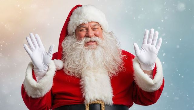 Jolly Santa Claus Waving in Winter Wonderland