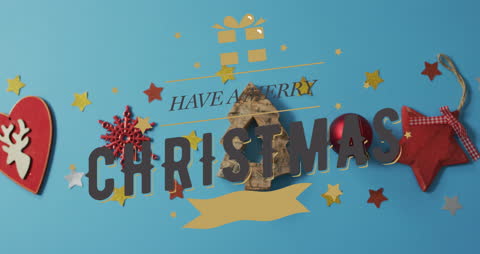 Animated Merry Christmas Text with Festive Decorations