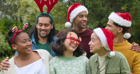 Diverse Friends Celebrating Festive Season Outdoors