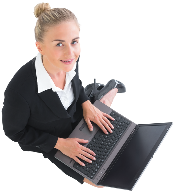 Happy Caucasian Businesswoman Using Laptop On Transparent Background - Download Free Stock Videos Pikwizard.com