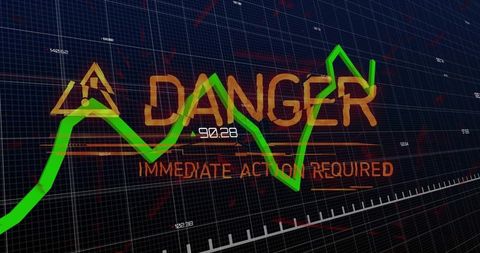 Holographic Financial Alert Dashboard Showing Danger Warning with Rising Green Trend