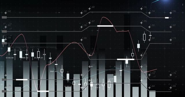 Digital Financial Trading Dashboard with Candlestick and Bar Graphs