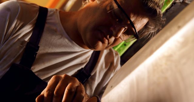 Male Carpenter Working on Wooden Surface With Safety Glasses - Download Free Stock Images Pikwizard.com