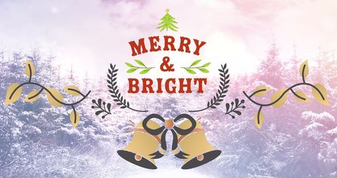 Merry & Bright Christmas Greeting with Winter Forest