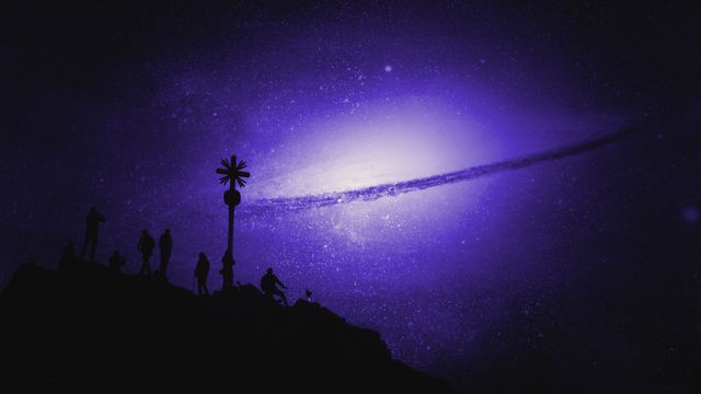 Silhouetted Group Stargazing Under Cosmic Purple Sky - Download Free Stock Photos Pikwizard.com