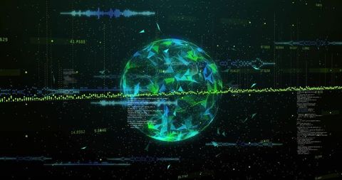 Digital Interface Concept with Globe Button and Data Streams - Download Free Stock Images Pikwizard.com