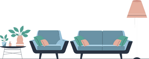 Minimalist living room design with modern furniture on transparent background