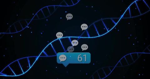 Futuristic DNA Helices with Digital Chat Bubbles