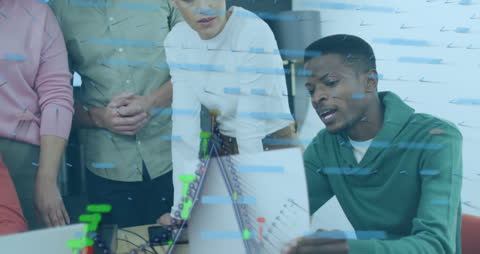 Diverse Team Analyzing Complex Data Visuals