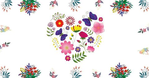 Colorful Floral Heart Pattern on White Background for Celebrations - Download Free Stock Images Pikwizard.com