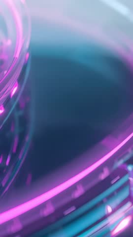 Vertical Sci-Fi Opening Shot Featuring Rotating Neon Rings Pulsing Pink and Cyan Light