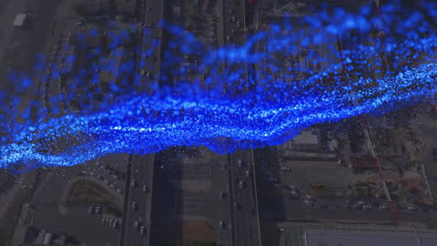 Dynamic Blue Cloud Over Cityscape Representing Digital Transformation