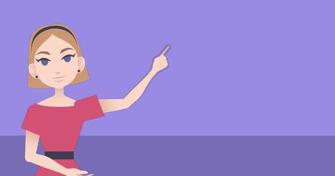 Digital female character presenting against purple backdrop