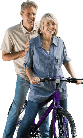 Happy Mature Couple Riding Bicycle Transparent Background