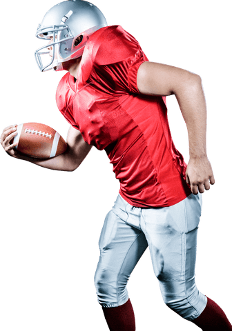 Transparent view of american football player running on field