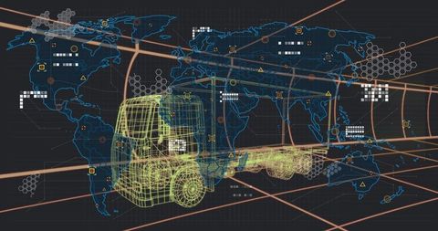Holographic Logistics Network Visualizing Real-Time Truck Movement on Global Map
