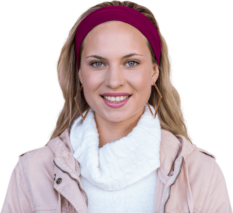 Transparent Background Smiling Woman in Casual Jacket and Headband