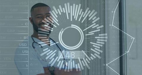 Futuristic Medical Professional with Holographic Data Display