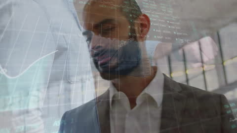 Financial Analyst with Data Projections and Charts Overlay