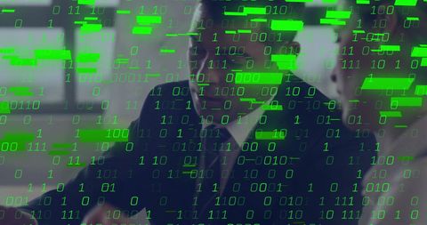 Binary Code Overlay Highlighting Businesspeople and Data Processing - Download Free Stock Images Pikwizard.com