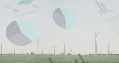 Wind turbines with data visualization on renewable energy