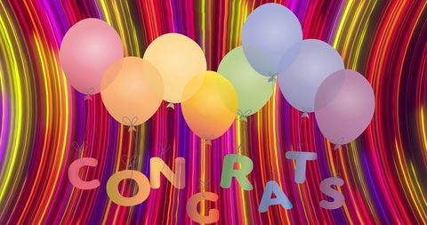 Colorful Congratulations Balloons with Digital Ribbons on Bright Background - Download Free Stock Images Pikwizard.com