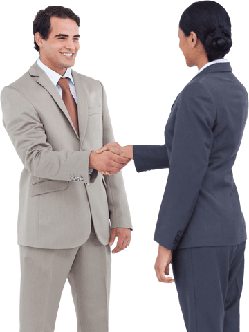 Transparent Business Partnership Handshake on a White Background
