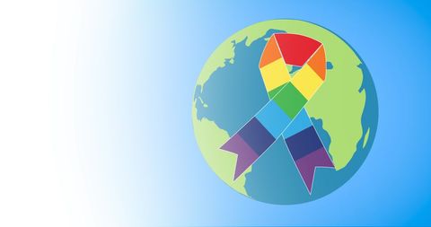Colorful Awareness Ribbon Spanning Globe Against Blue Background - Download Free Stock Images Pikwizard.com
