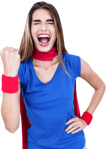transparent excited woman in superhero costume shouting with fist pump - Download Free Stock Videos Pikwizard.com