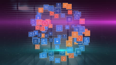 Global Connections Network with Data Processing Icons