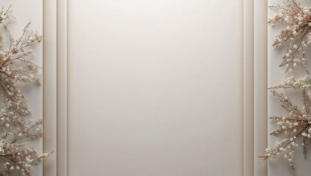 Minimal beige panel backdrop with dried floral borders for elegant branding and weddings