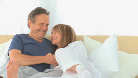 Romantic Mature Couple Relaxing and Enjoying Leisure Time at Home