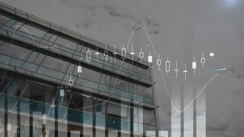 Digital Animation Overlaid on Modern Architecture Illustrating Data Flow