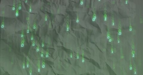 Streaming Neon Green Binary Rain Cascading Over Grungy Digital Matrix Background