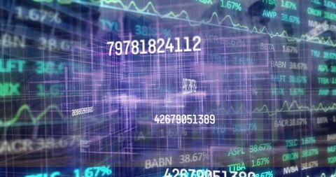 Futuristic financial trading hub with streaming data