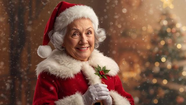 Cheerful Senior Woman in Santa Outfit Celebrating Holidays