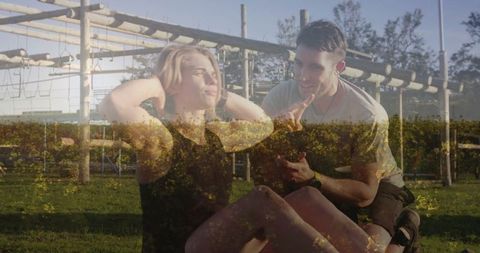 Woman Exercising with Trainer Outdoor Fitness Motivation