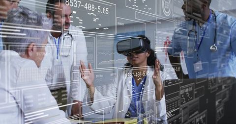 Clinicians using vr for collaborative medical training with hud data overlays