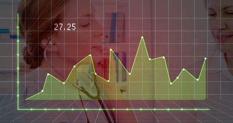 Doctor conducting examination with diagnostic graph overlay